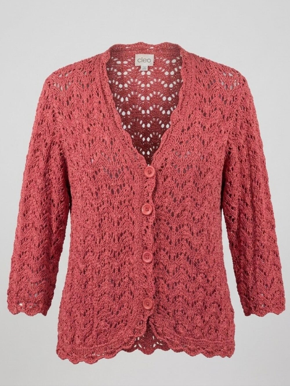 Vintage Cleo Rose Coral Crocheted Button-Front Y2K Romantic Cardigan Size L